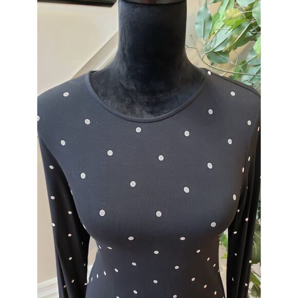 Old Navy Women Black Polka Dot Round Neck Long Sleeve Knee Length Sheath Dress S - Picture 7 of 11